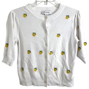 Free Assembly Pineapple Cardigan XS White Beaded Fruit Preppy Coastal Cute